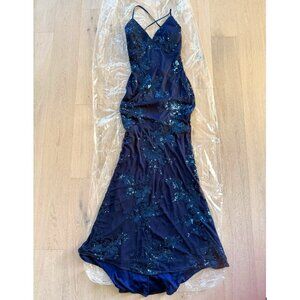 Navy Sequined Strappy-Back Mermaid BodyCon Maxi